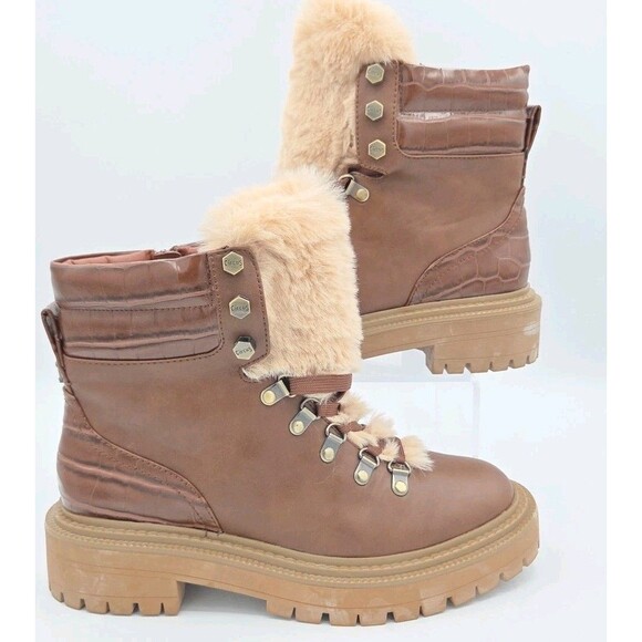 Circus By Sam Eldenman Flora Brown/Snake Print Lug Sole Hiker Boots Size 8.5 - Picture 1 of 9